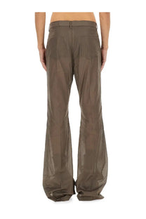 Brown translucent mesh wide-leg trousers with belt loops for rick owens men’s bootcut pants grey collection