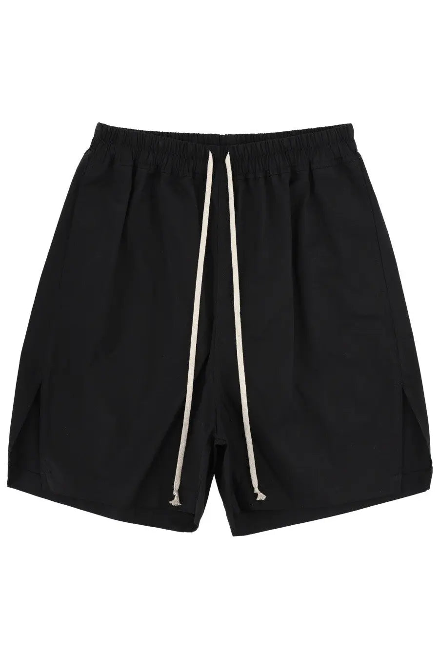 Rick Owens men’s black boxer shorts with drawstring waistband and white cord ties for comfortable wear