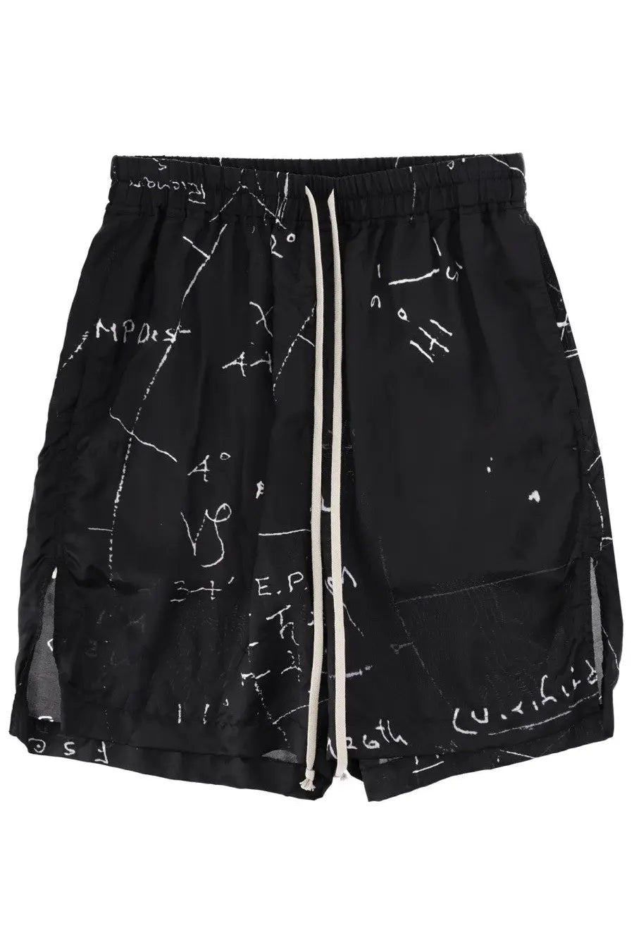 Rick owens men’s boxers shorts black with white mathematical equation print and matching drawstring waistband