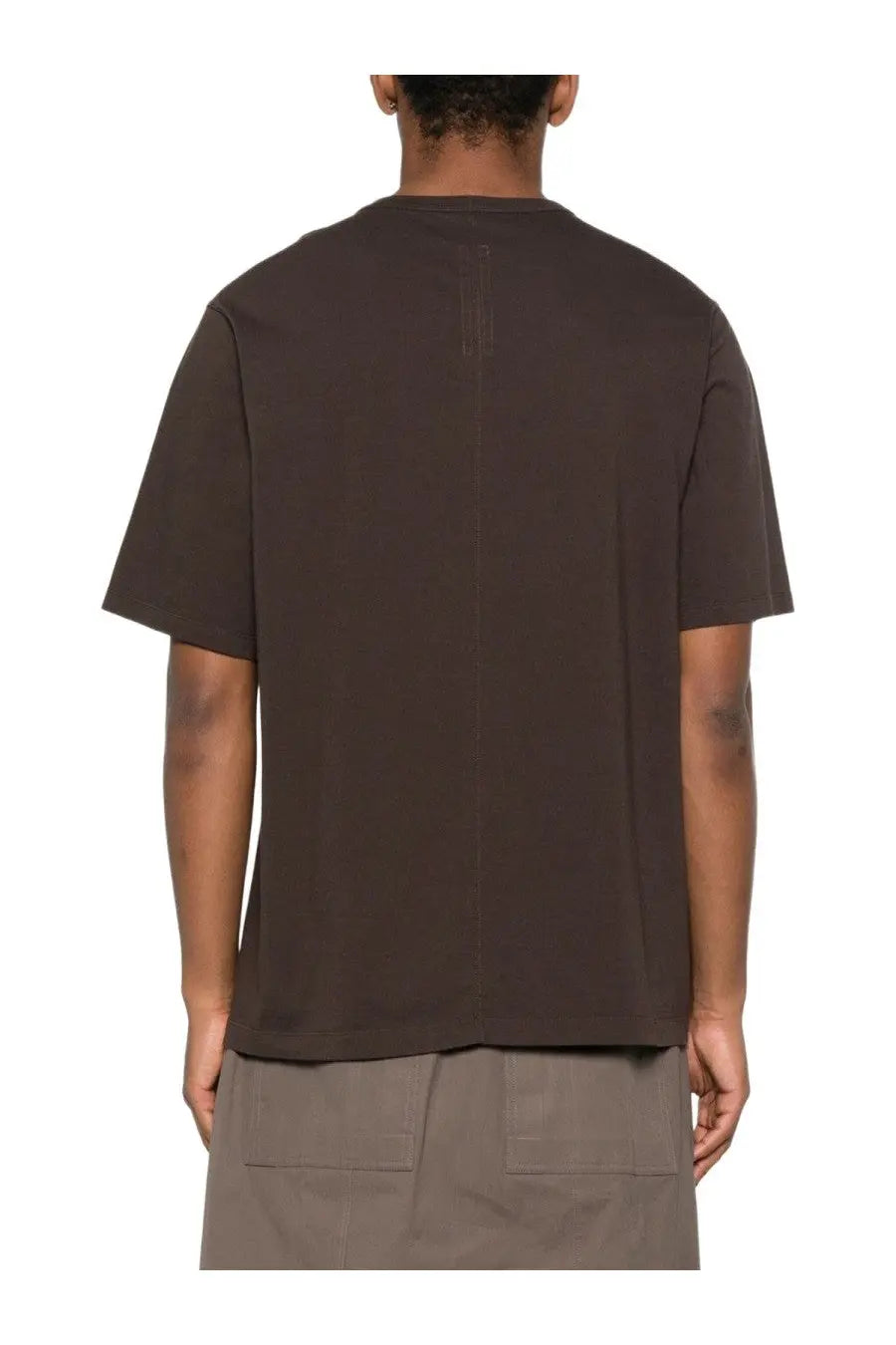 Rick owens men’s brad shirt brown short-sleeved t-shirt in dark brown with a subtle vertical seam detail on the back