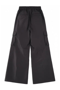 Rick Owens men’s black wide-leg cargo belas pants with elastic waistband and large side pockets