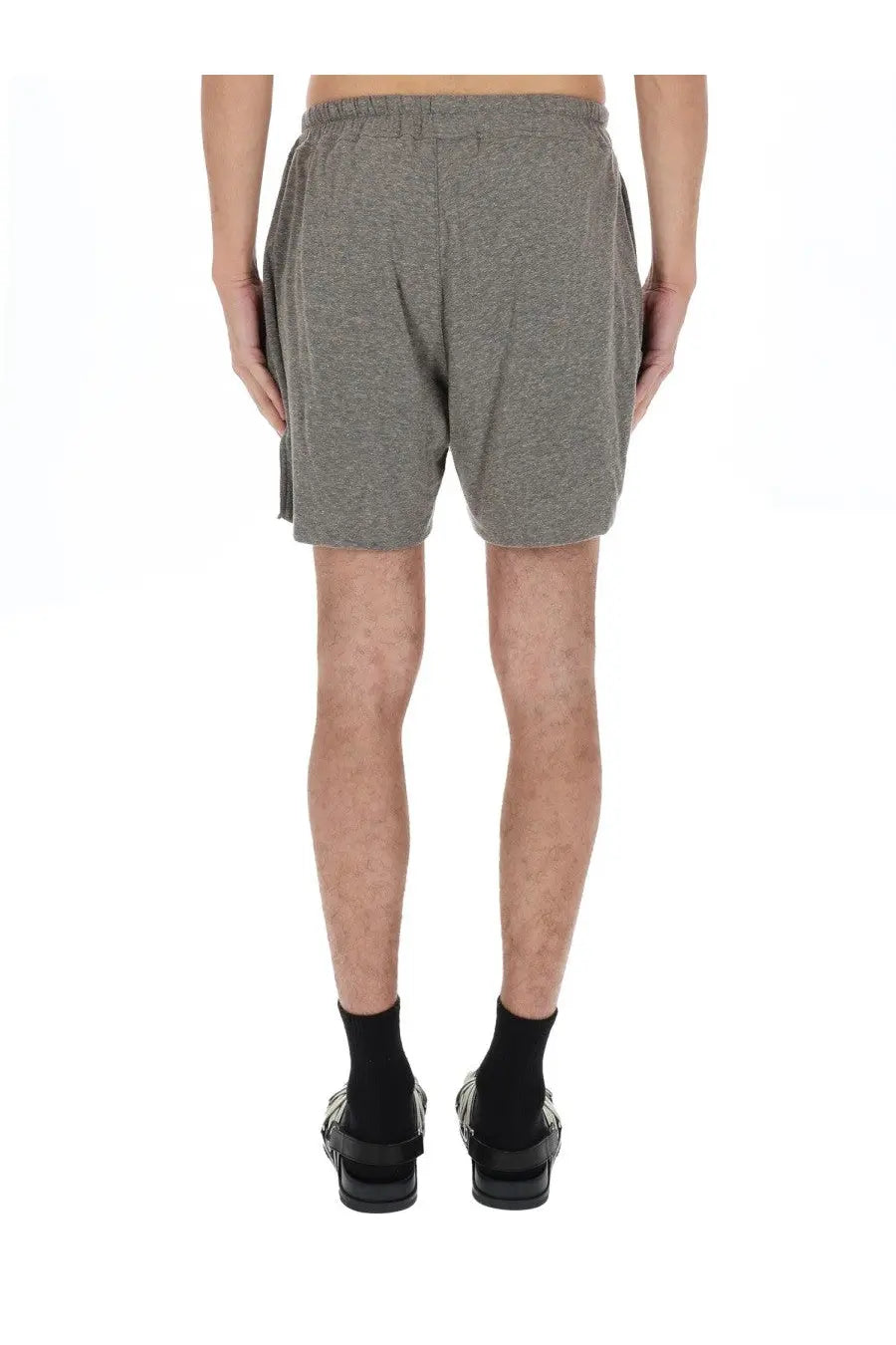 Rick Owens men’s dbl boxers shorts in grey heathered cotton with elastic waistband and side pockets