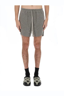 Rick Owens men’s dbl boxers shorts in gray heathered cotton with drawstring waist and frayed hem front view