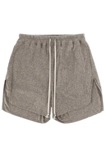 Rick Owens men’s dbl boxers shorts in grey heathered fabric with drawstring waist and side slits
