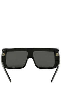 Rick owens men’s documenta black rectangular sunglasses with dark gray lenses and gold-tone temple embellishments