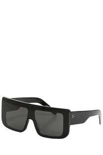 Rick owens men’s documenta sunglasses black rectangular frame with dark gray lenses and sleek modern design