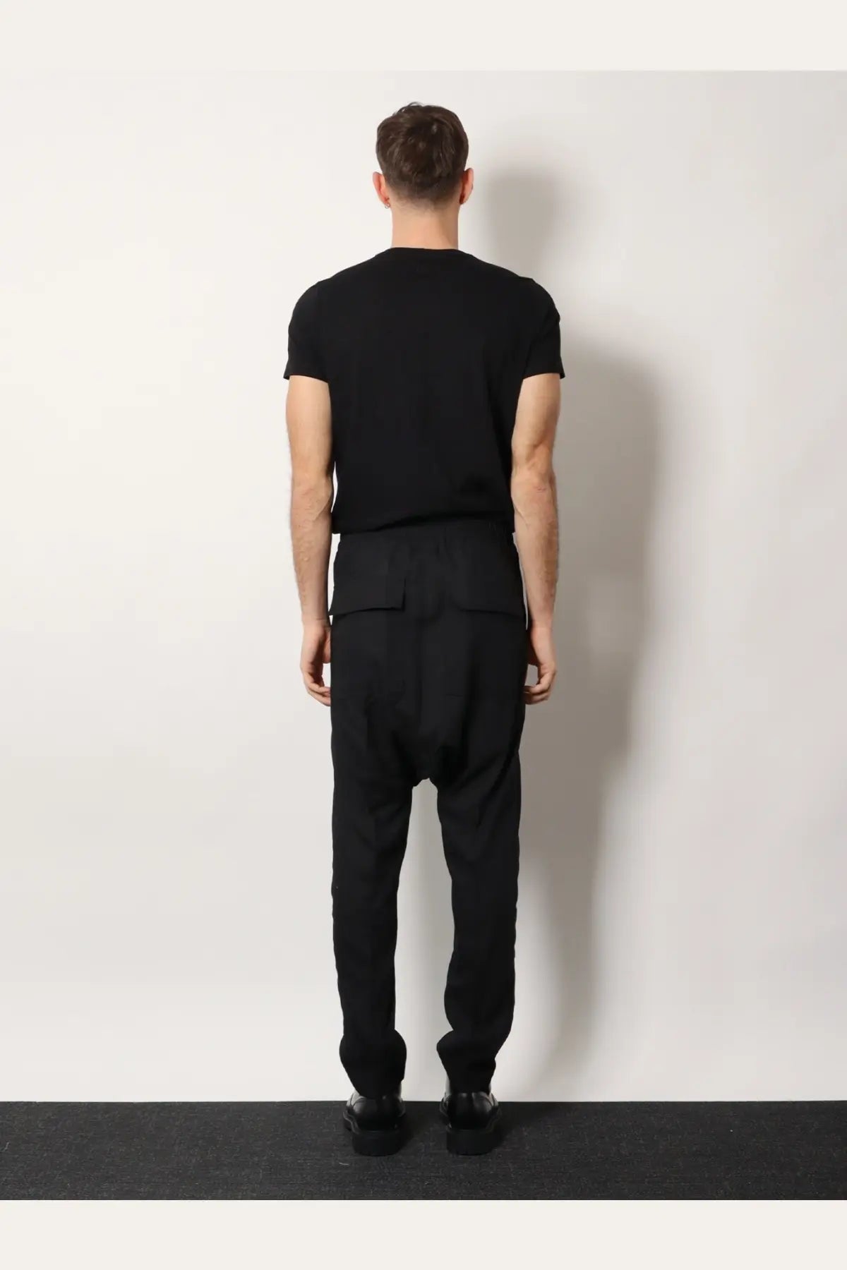 Rick Owens Men's Drawstring Long Certified Virgin Wool Trousers Black, view 3