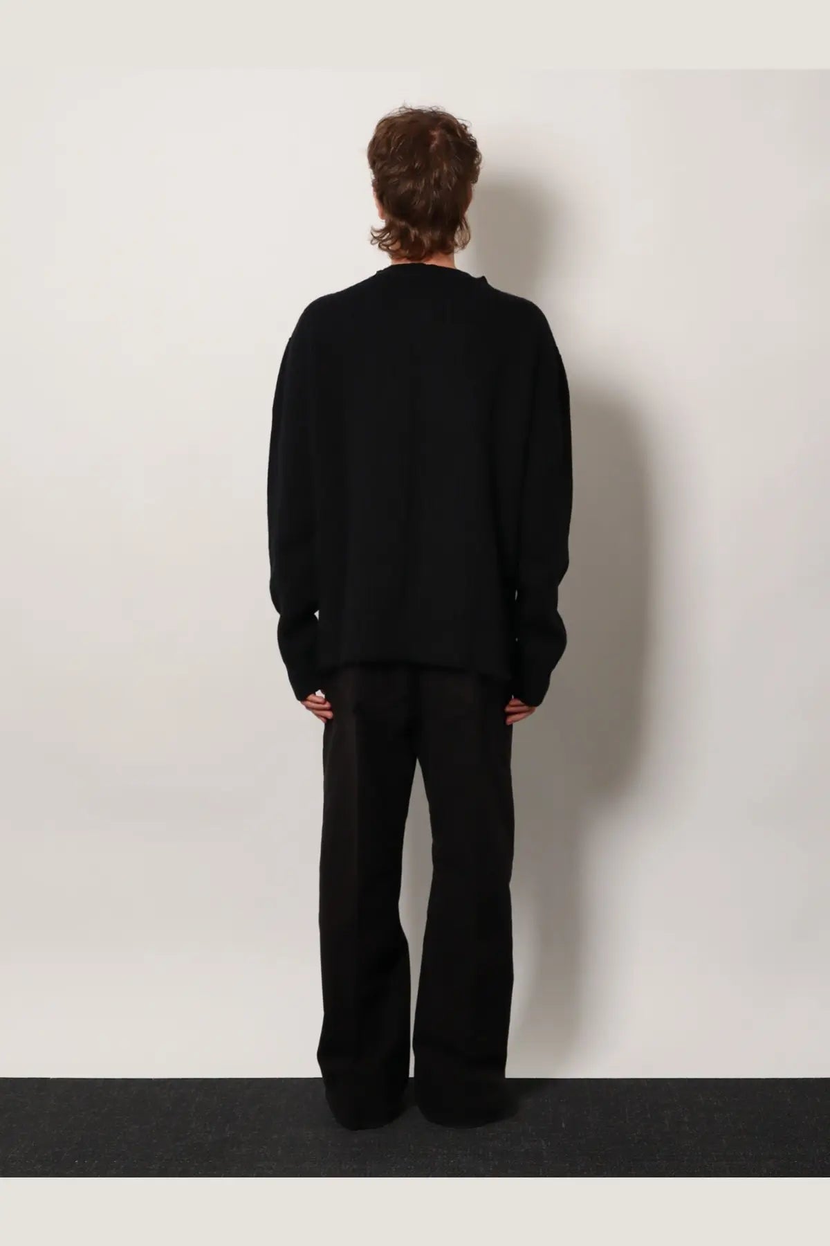 Rick Owens Men's Fisherman Round Neck Virgin Wool Sweater Black, view 3
