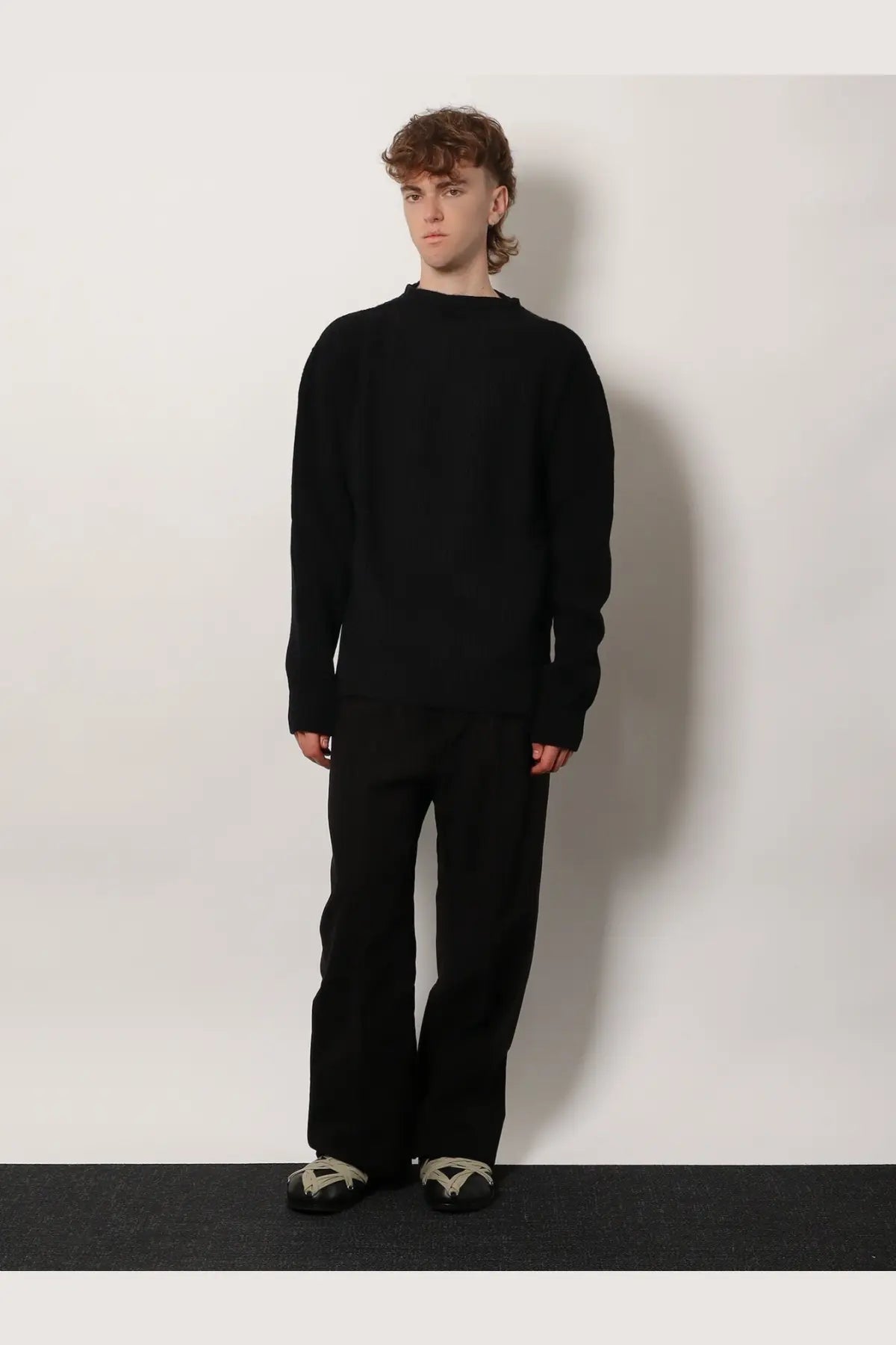 Rick Owens Men's Fisherman Round Neck Virgin Wool Sweater Black, view 2