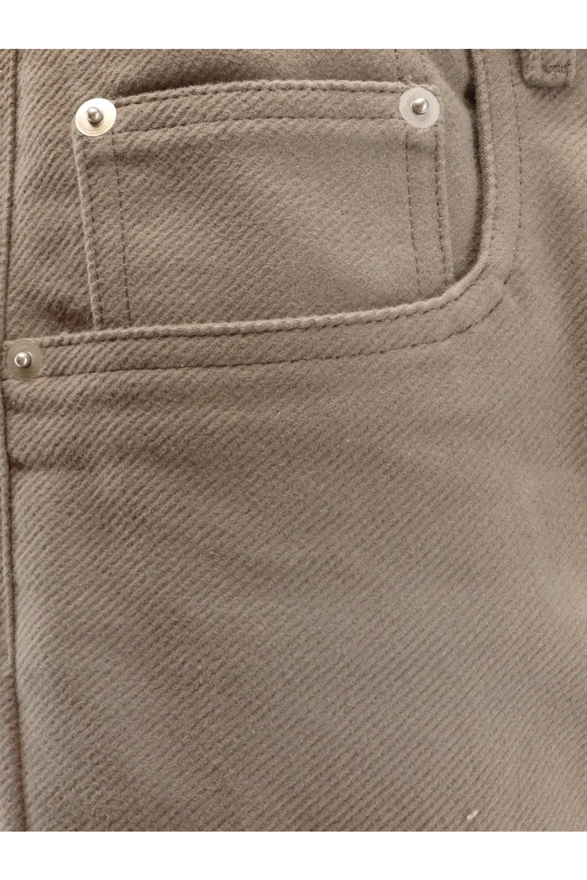 Rick Owens men’s grey geth certified cotton trousers with beige denim and silver-toned front pocket rivets