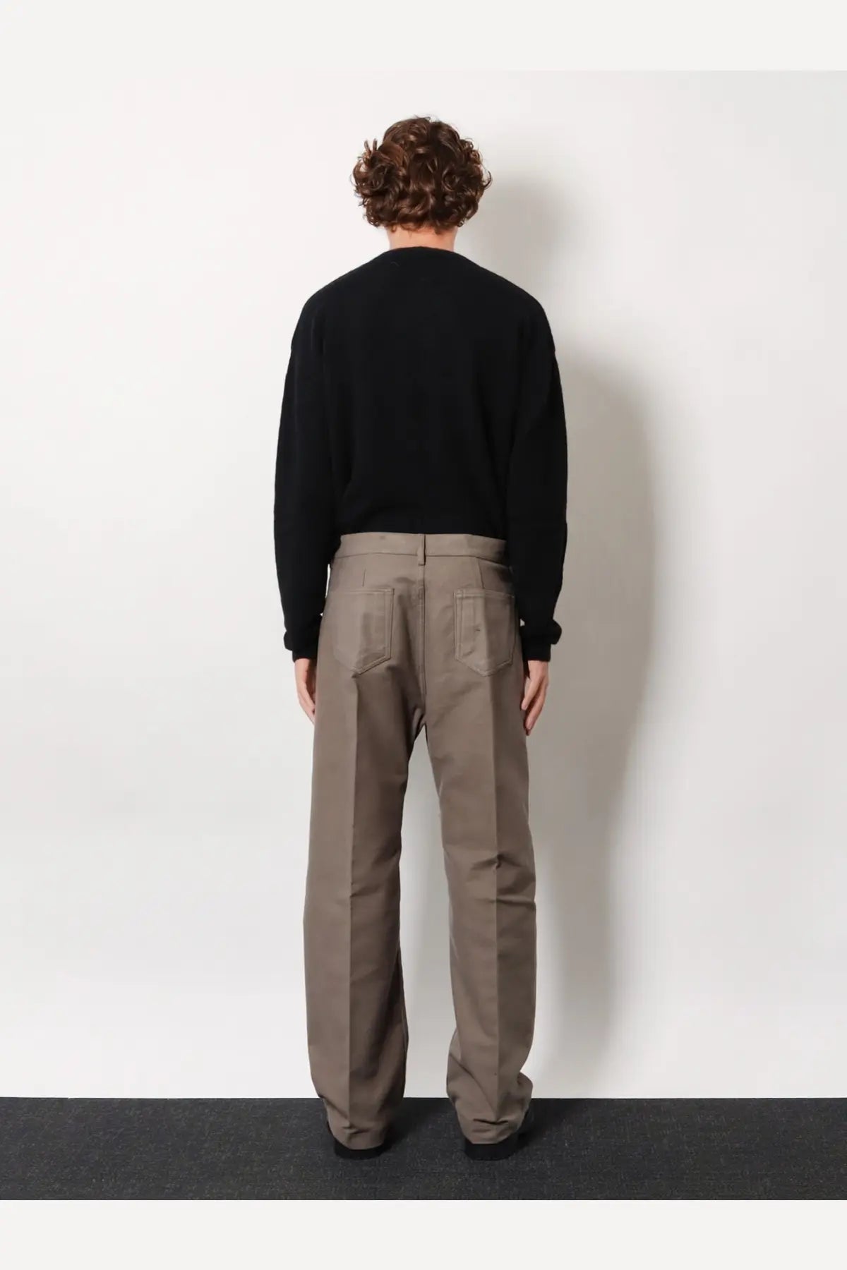 Rick owens men’s geth certified cotton trousers grey straight-leg with muted brown color five-pocket design and creasing