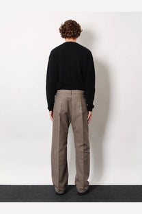 Rick owens men’s geth certified cotton trousers grey straight-leg with muted brown color five-pocket design and creasing