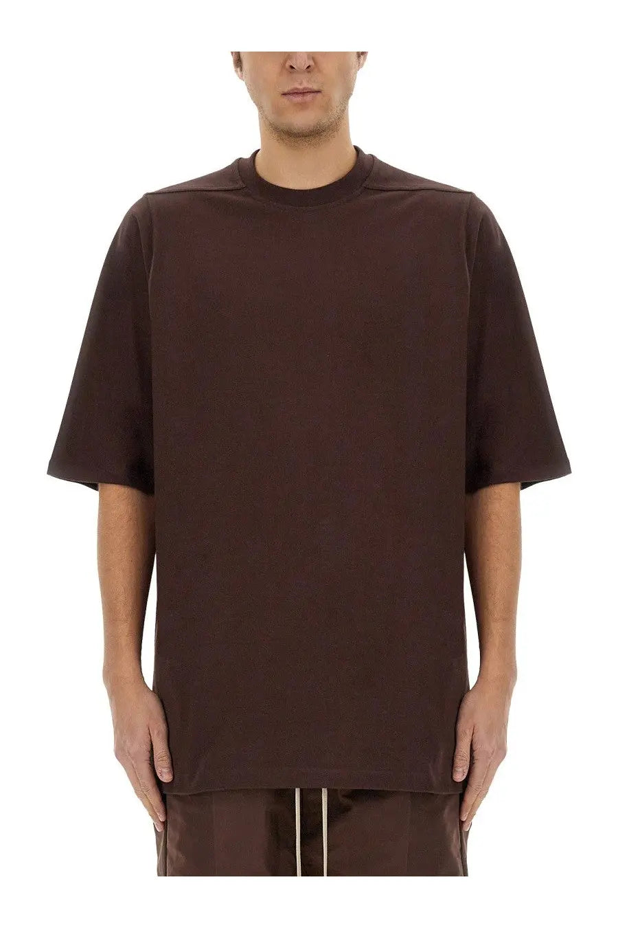 Rick Owens men’s jumbo shirt brown oversized minimalist t-shirt with relaxed fit and short sleeves