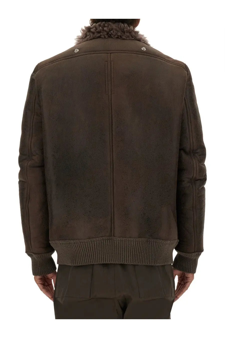 Rick Owens Men's Leather Bomber Jacket Grey, view 3