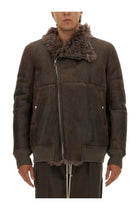Rick Owens Men's Leather Bomber Jacket Grey