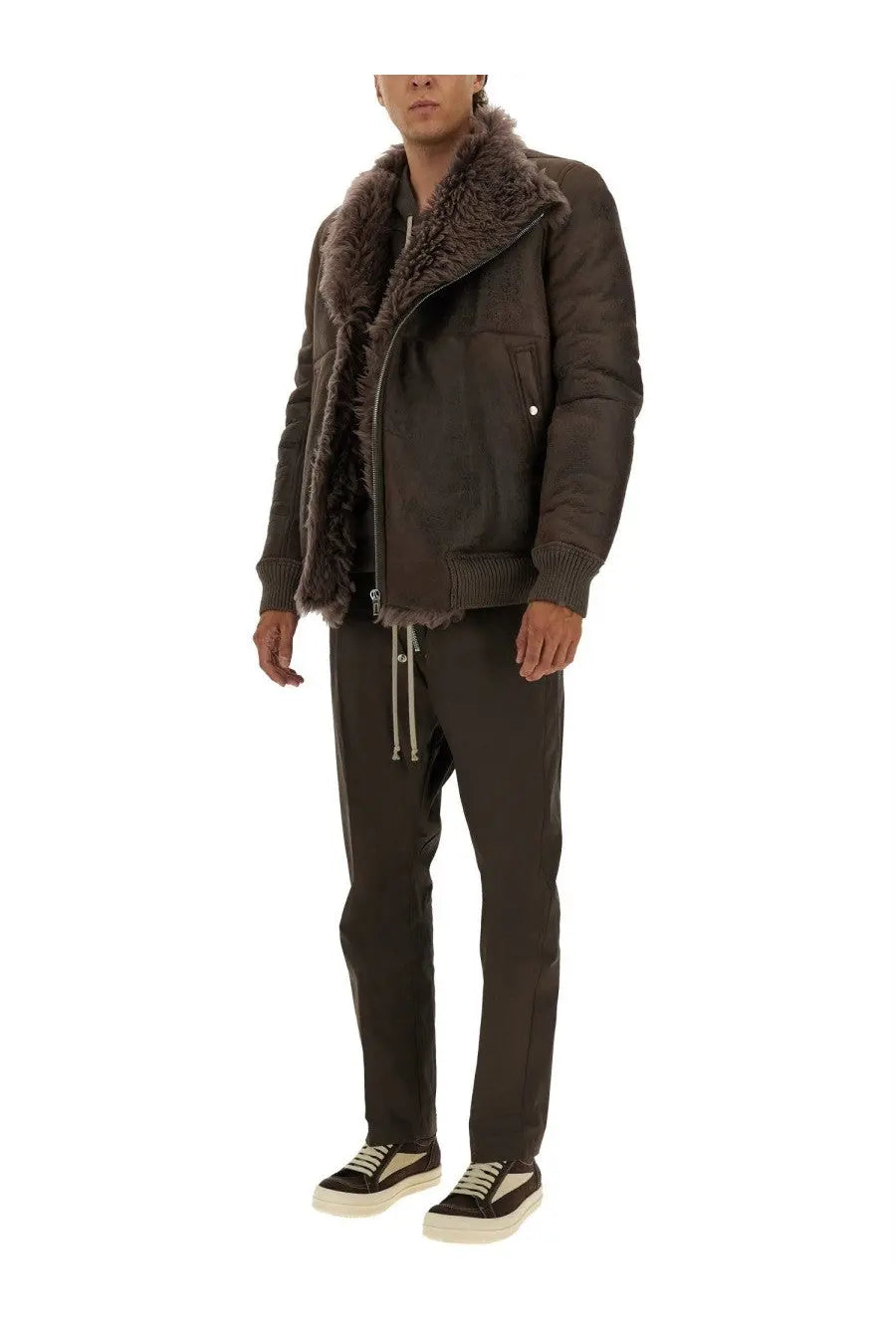 Rick Owens Men's Leather Bomber Jacket Grey, view 2