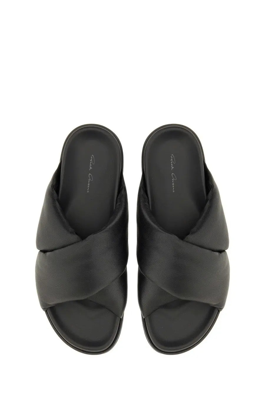 Rick Owens Men's Leather Slide Sandal Black, view 3