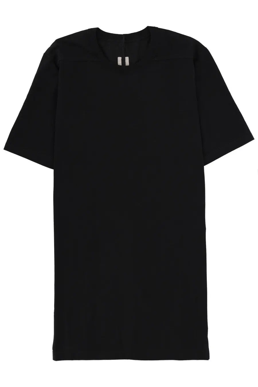 Rick Owens men’s level shirt black with minimalist design short sleeves and subtle silver tag at the neckline