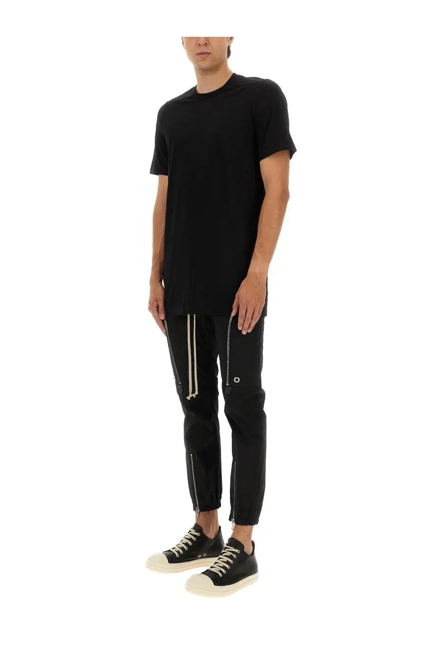 Rick Owens men’s level shirt black oversized relaxed fit t-shirt with asymmetrical hemline in soft cotton material