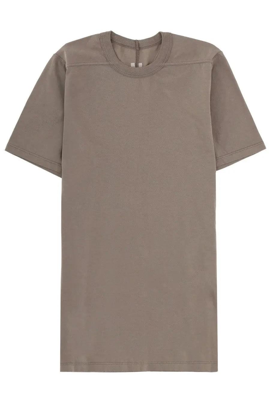 Rick Owens men’s level shirt grey minimalist taupe short-sleeved t-shirt with ribbed neckline and structured seams