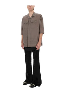 Rick Owens men’s magnum tommy shirt grey short-sleeved button-up with two chest pockets and relaxed fit in taupe
