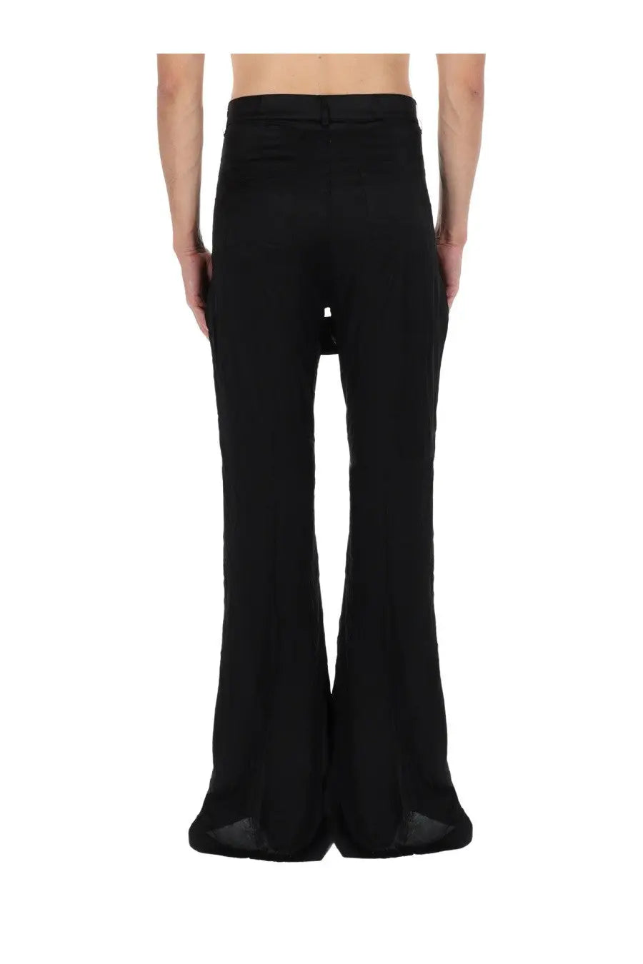 Rick owens men’s black wide-leg pleated trousers with flowing design in megastrapped bolans style