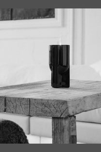 Black glossy glass candle holder with angular geometric design for rick owens unisex scented candle lapparition black