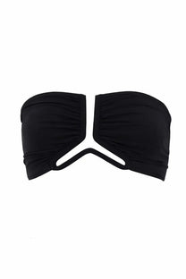 Rick Owens women’s Allanah black strapless bandeau bikini top with central v-shaped cutout and ruched detailing