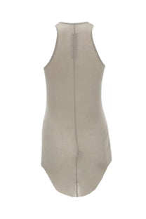 Back view of rick owens women’s beige cotton tank top with sleeveless mesh design and central zipper detail