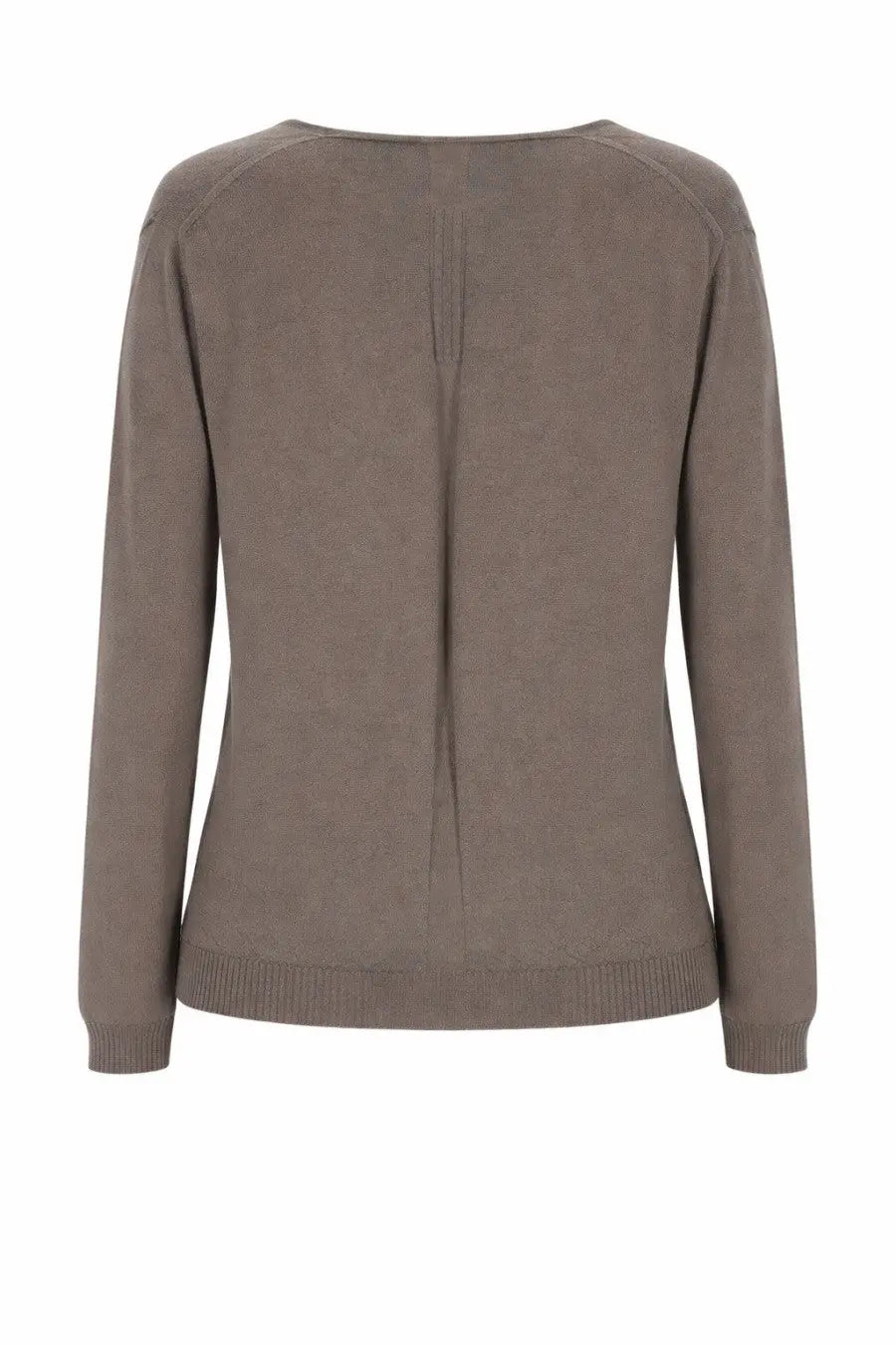 Rick Owens women’s extreme neck jersey black knit sweater with relaxed fit ribbed cuffs and soft muted taupe material