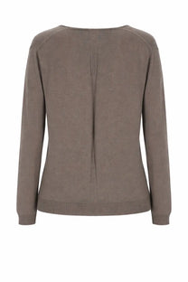 Rick Owens women’s extreme neck jersey black knit sweater with relaxed fit ribbed cuffs and soft muted taupe material