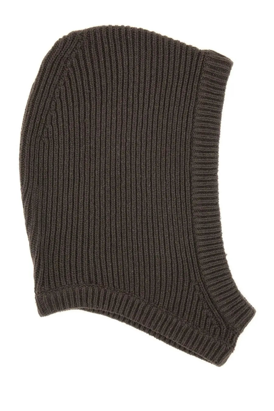 Dark gray ribbed knit balaclava made from warm material ideal for outdoor use in the rick owens collection