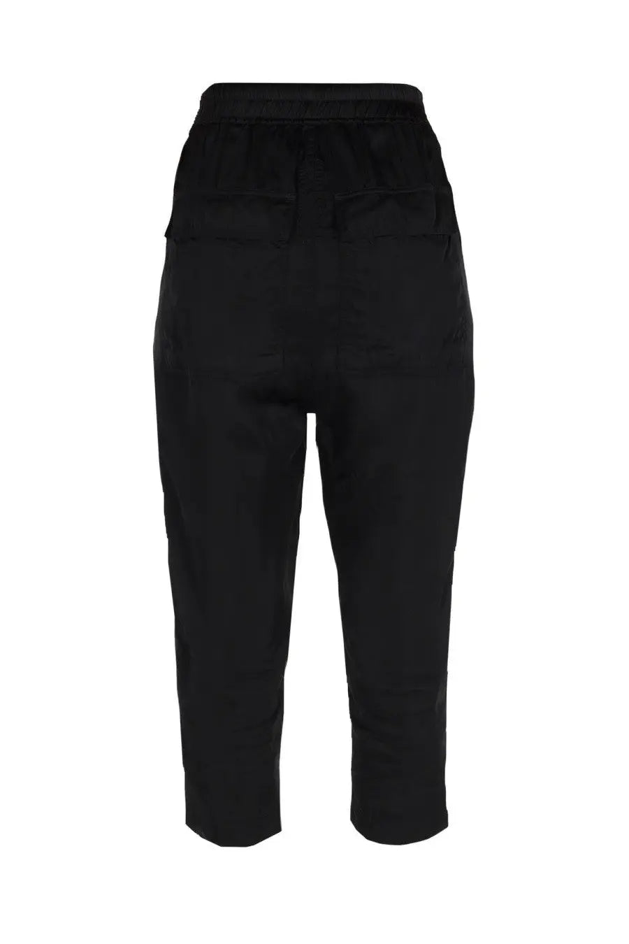 Rick Owens women’s pants astaires black high-waisted cropped trousers with smooth sleek fabric and two front pockets