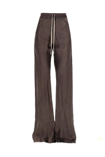 Rick Owens women’s pants in dark brown wide-leg design with drawstring waistband and diagonal seam detailing