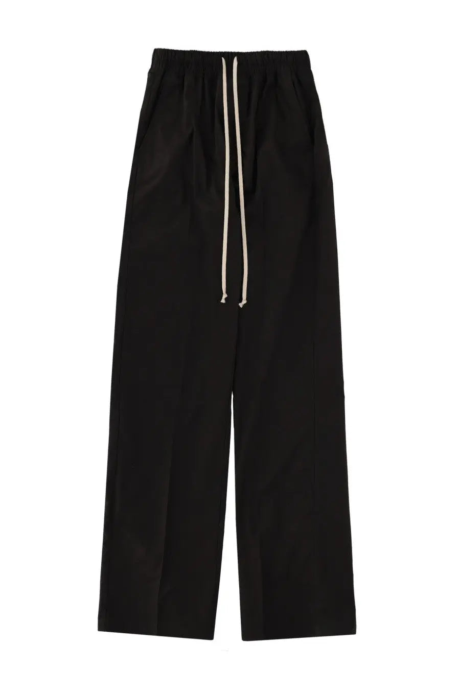 Rick owens women’s pants dietrich black wide-leg trousers with drawstring waistband and off-white cord detail