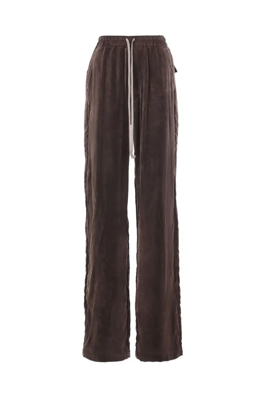 Rick Owens women’s Dietrich brown corduroy wide-leg pants with drawstring waistband and subtle side pockets