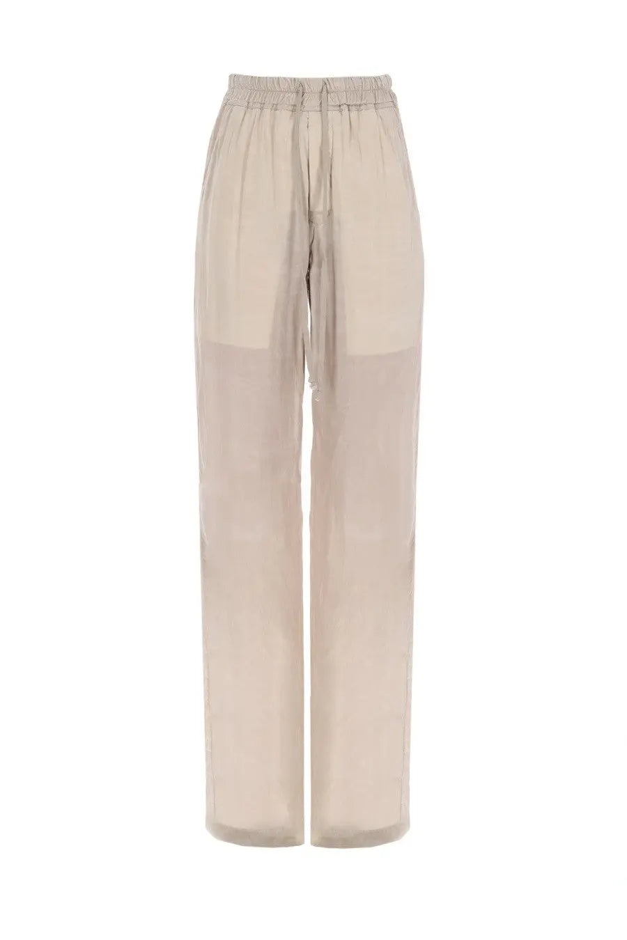 Rick Owens women’s beige high-waisted pants with drawstring waistband and wide legs in Dietrich pink style