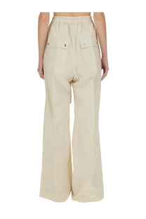 Rick Owens women’s wide leg pants white beige high-waisted with drawstring waist and silver button accents front pockets