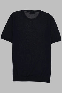 Roberto Collina men’s black short-sleeved knit t-shirt with subtle textured pattern and ribbed hem