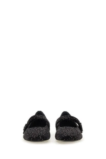 Roberto festa women’s black mary jane ballerina flats with delicate silver sequin pattern on leather material