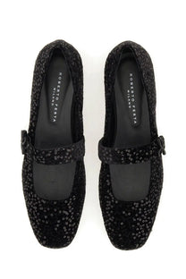 Roberto Festa women’s ballerina black black sequined velvet mary jane flats with round toe and ankle strap