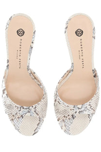 Beige and gray snake-print peep-toe mules by Roberto Festa featuring Boa Liz écotilé pattern design