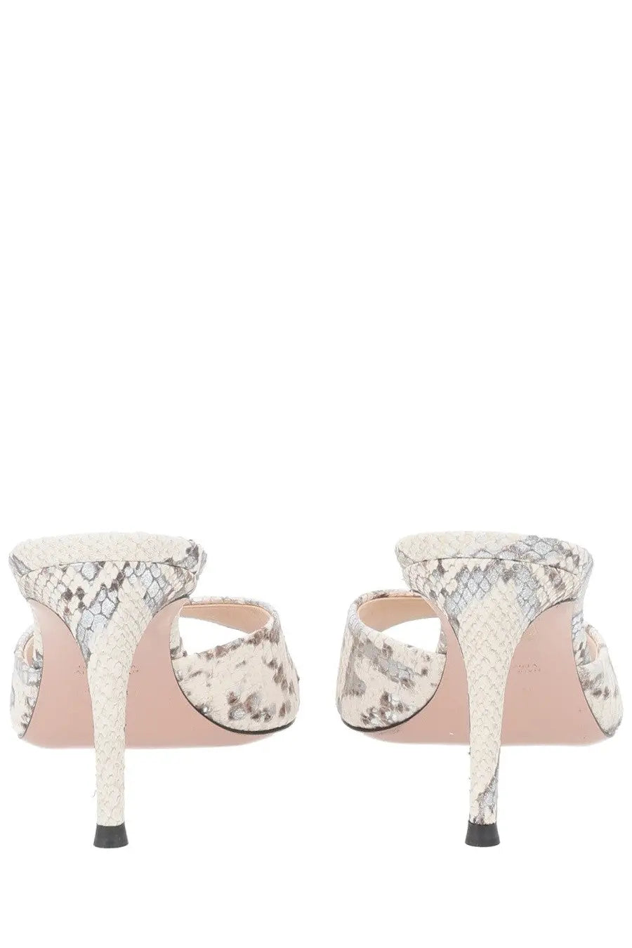 Roberto festa women’s boa liz écolleté white and gray snake-print leather mules with high stiletto heel