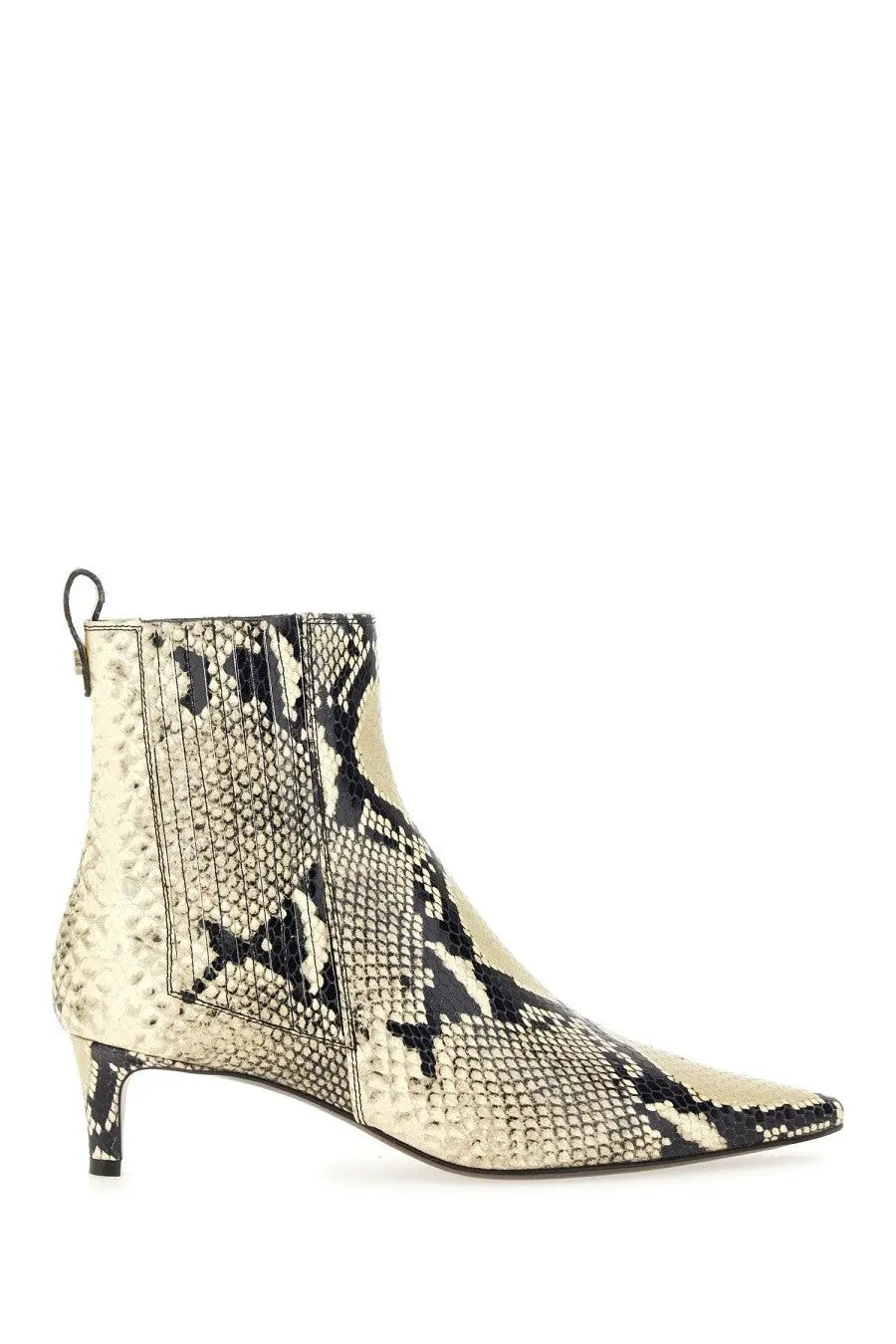 Cream and black snake-print ankle boot with a slender heel by Roberto Festa womens boot Temis pattern