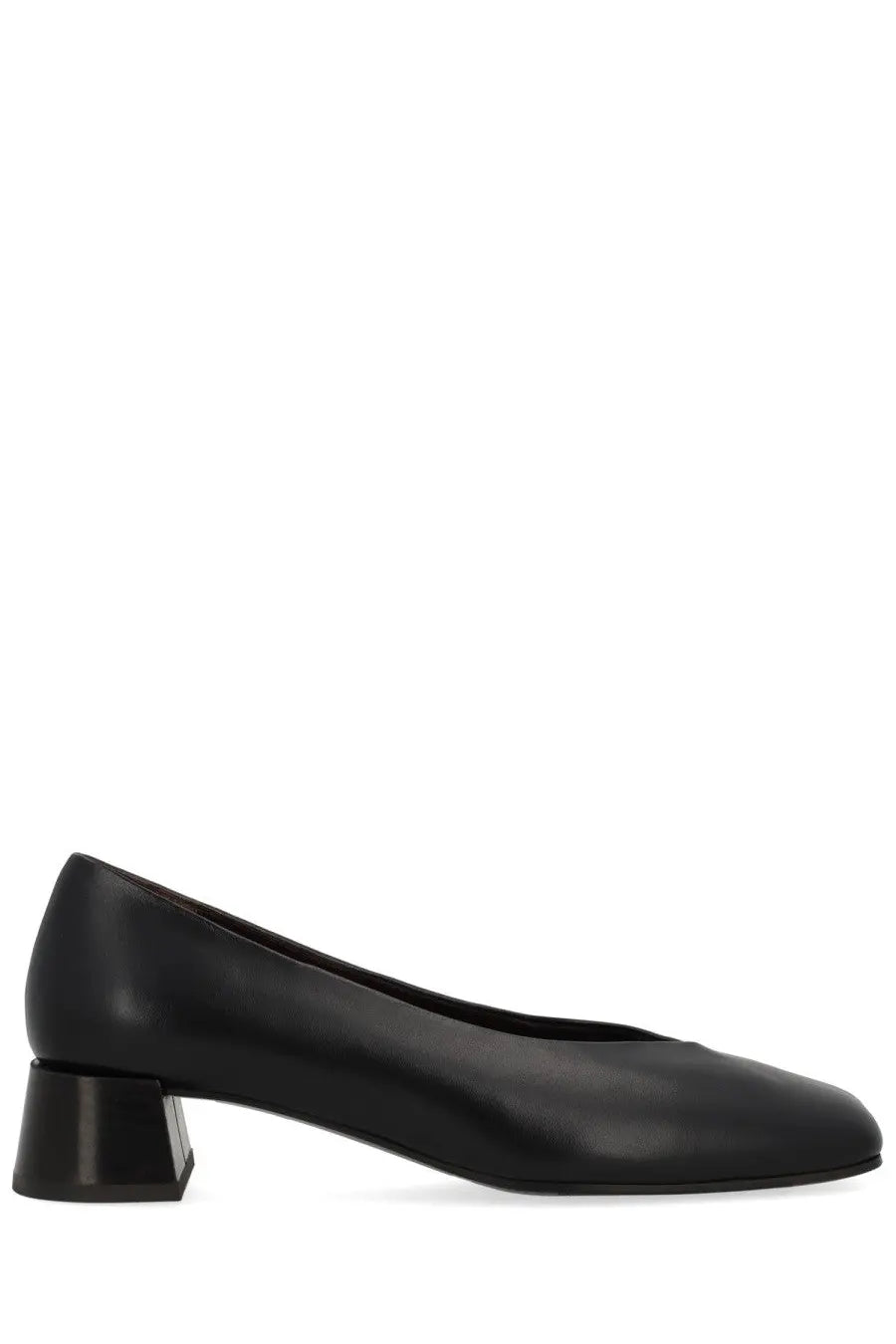 Black leather pump with block heel for women by roberto festa called écolleté vina black