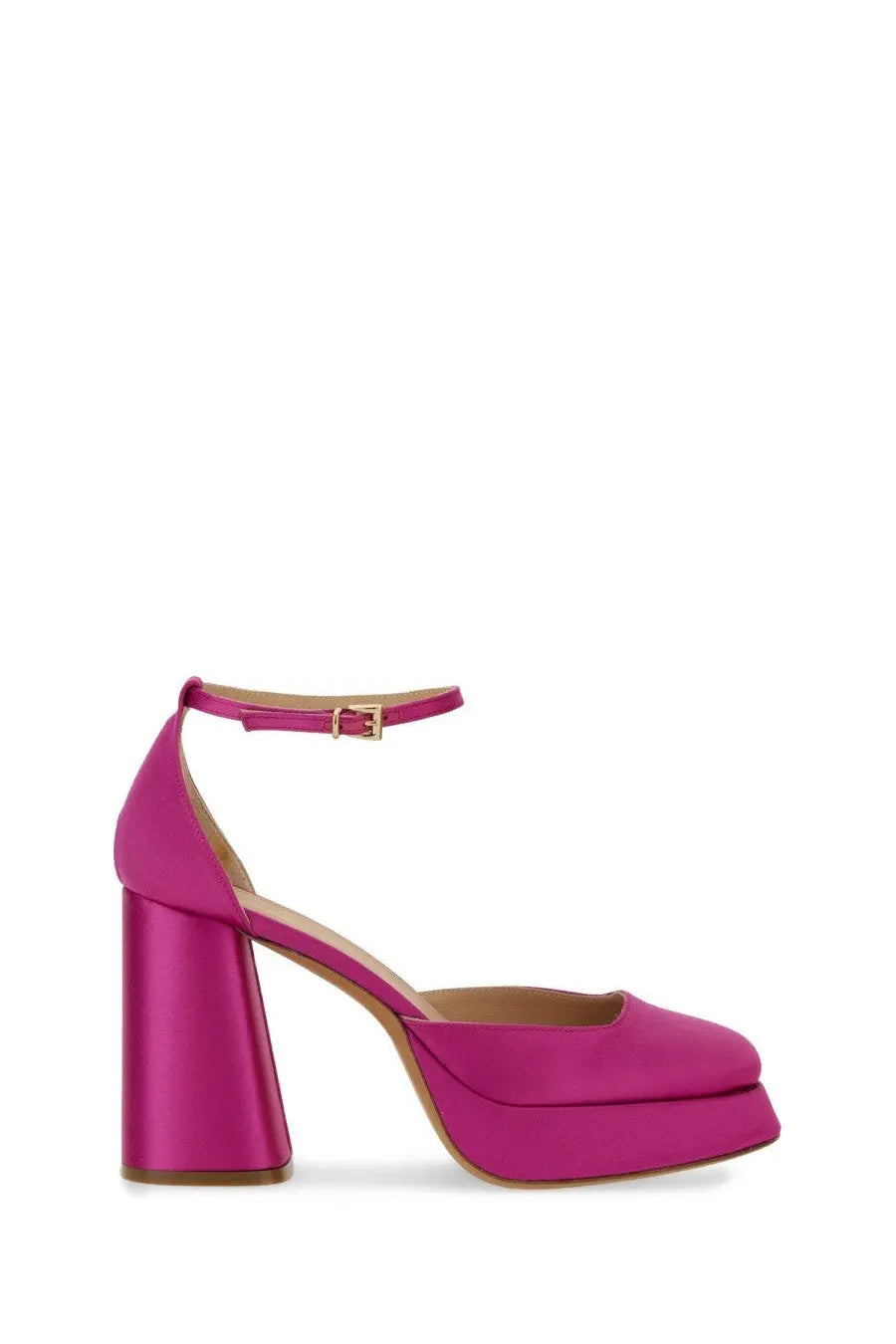 Roberto Festa women’s neckline nicla pink fuchsia satin platform pump with chunky block heel and ankle strap