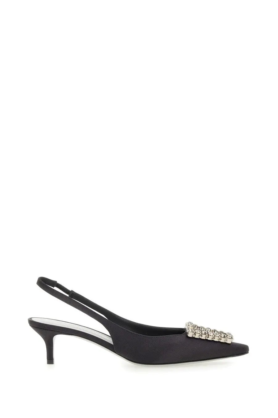 Roberto Festa women’s black satin slingback pump with sparkling crystal embellishment at the toe