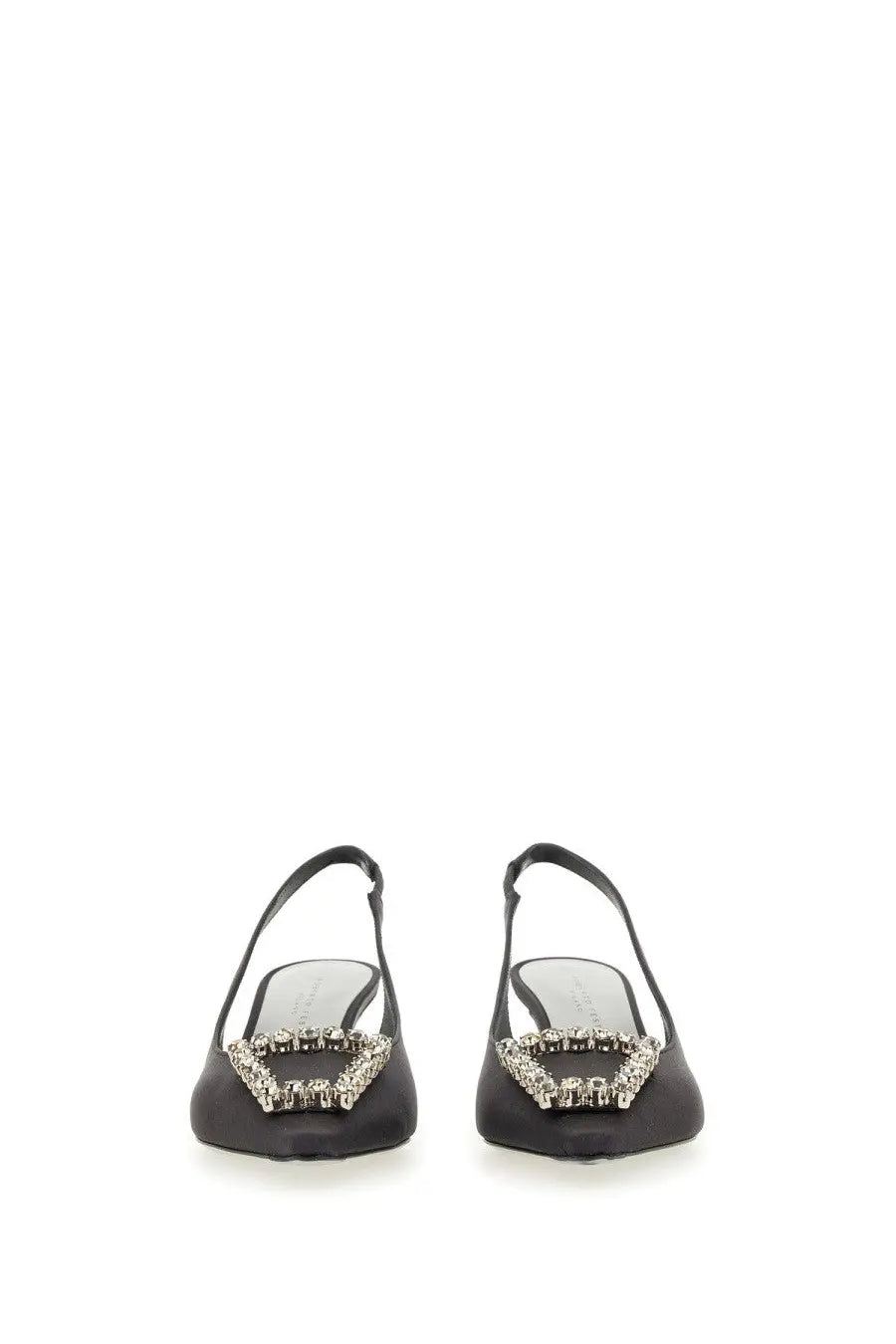 Roberto Festa women’s slingback futura black satin pumps with sparkling rhinestone encrusted square buckle