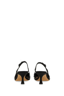 Roberto Festa women’s slingback Seville black satin heels with stiletto heel and decorative beaded sides