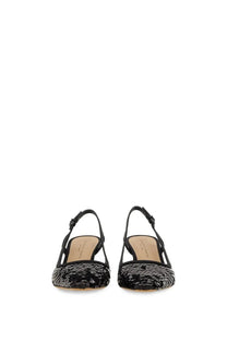 Roberto festa women’s black slingback heels with black sequins and adjustable ankle straps with sleek finish